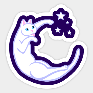 Playful Lunar Cat Moon and Stars Sticker